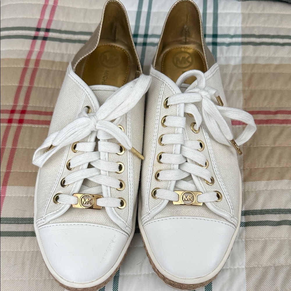 Michael Kors White and Gold Sneakers